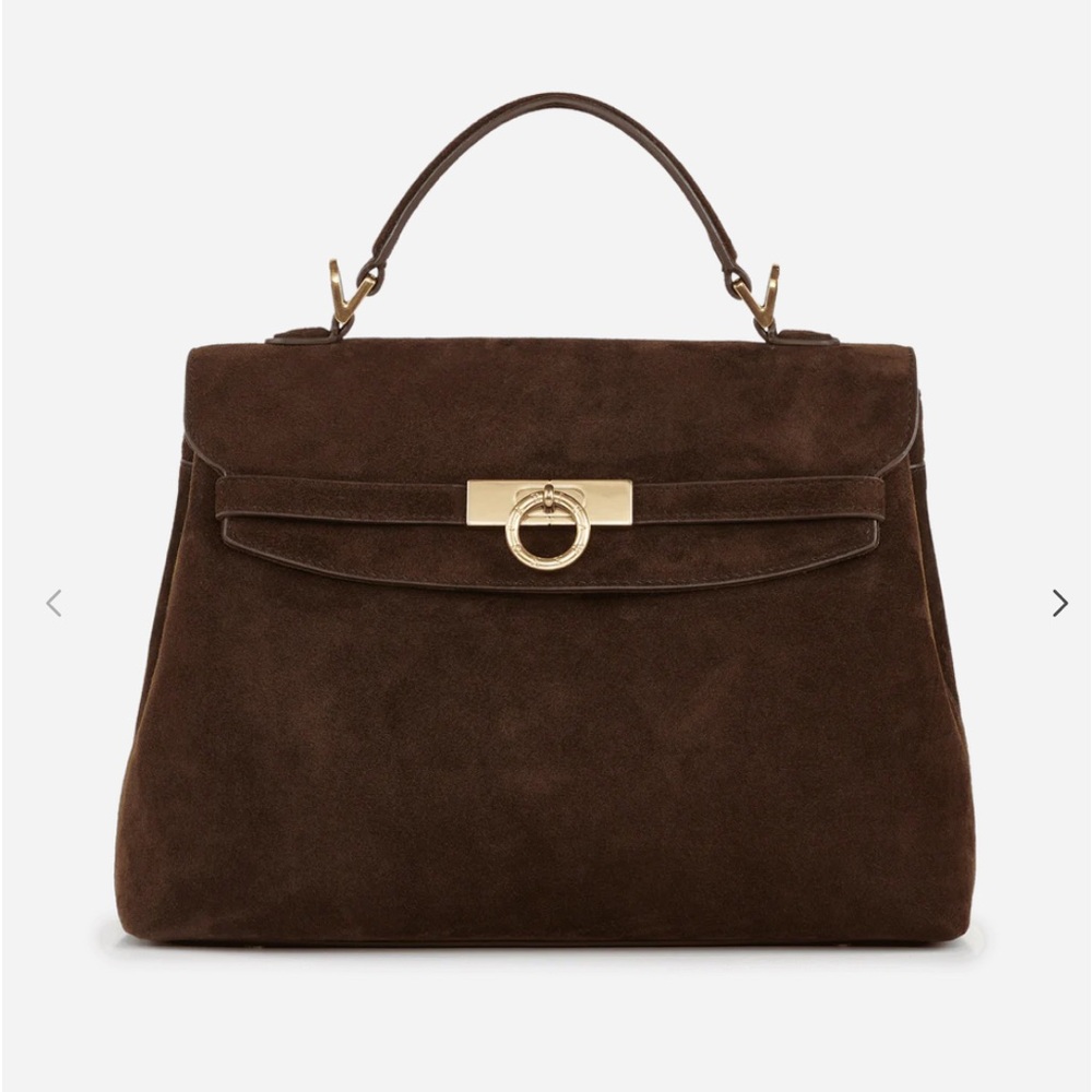 Grace Medium Soft Top Handle Bag, chocolate brown suede